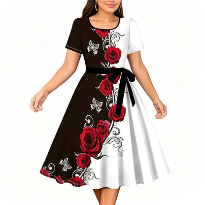 Women's Floral A-Line Tie-Waist Dress