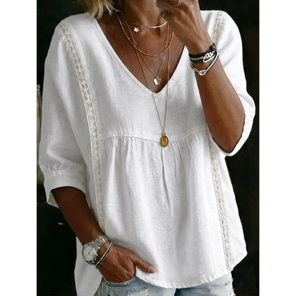 Women's Casual V-Neck Lace Trim Blouse