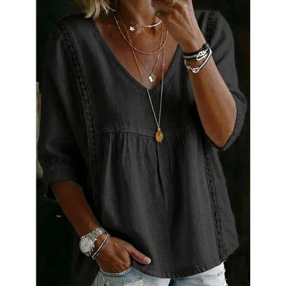 Women's Casual V-Neck Lace Trim Blouse