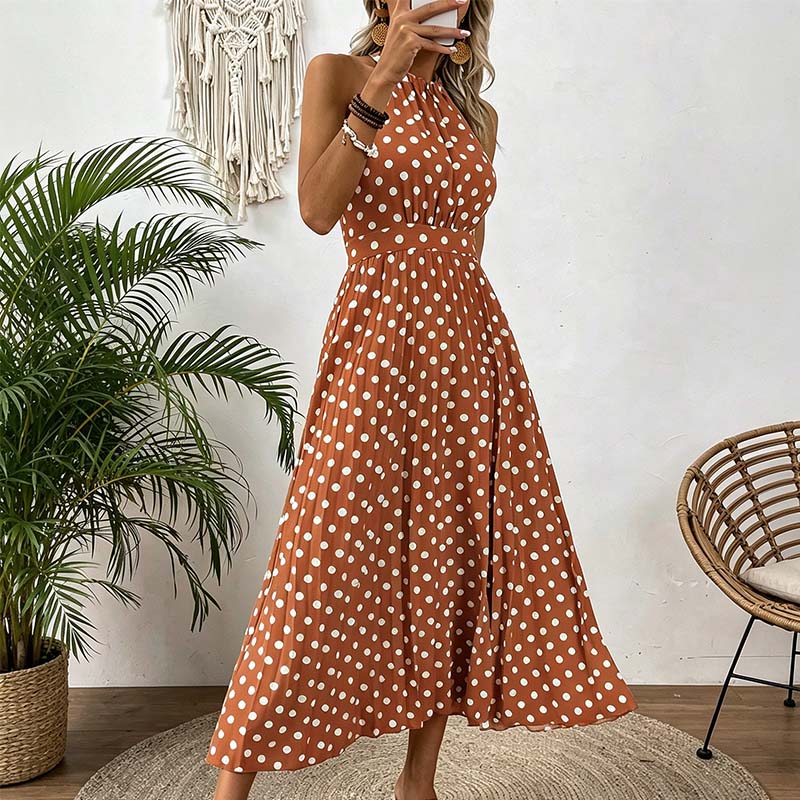 Women's Pleated Halter Maxi Dress