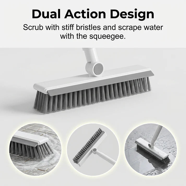 Dual-Action Floor Scrub Brush with Squeegee