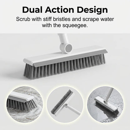 Dual-Action Floor Scrub Brush with Squeegee