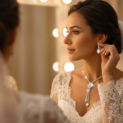 Women's Floral Zircon Necklace and Earrings Jewelry Set