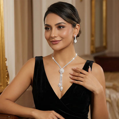Women's Floral Zircon Necklace and Earrings Jewelry Set