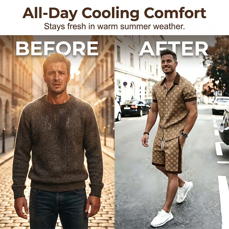 Men's Geometric Print Button-Up Shirt and Shorts Set
