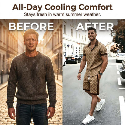 Men's Geometric Print Button-Up Shirt and Shorts Set