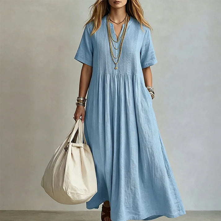 Women's V-Neck Pleated Front Dress