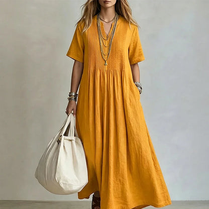 Women's V-Neck Pleated Front Dress