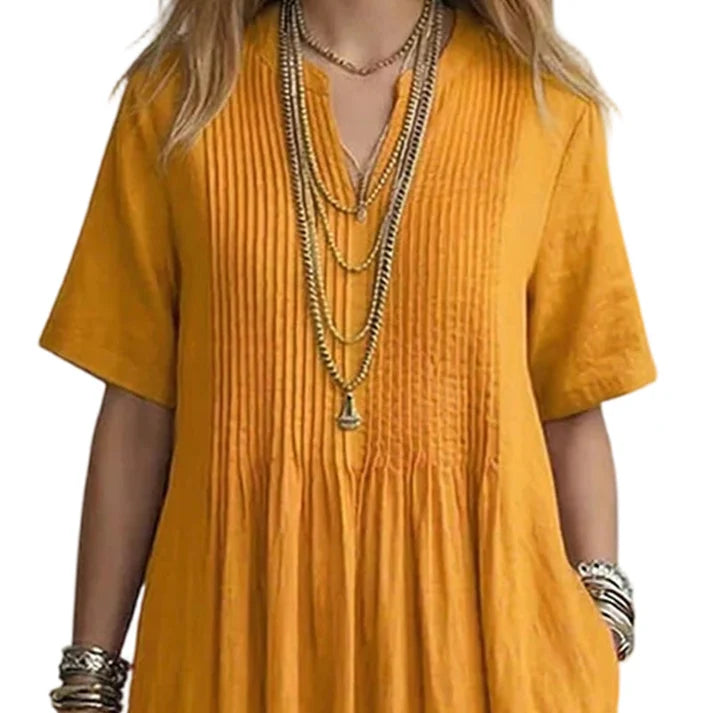 Women's V-Neck Pleated Front Dress