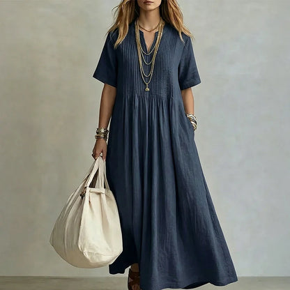 Women's V-Neck Pleated Front Dress