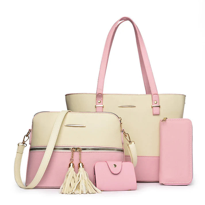 Women's 4-Piece Color Block Handbag Set