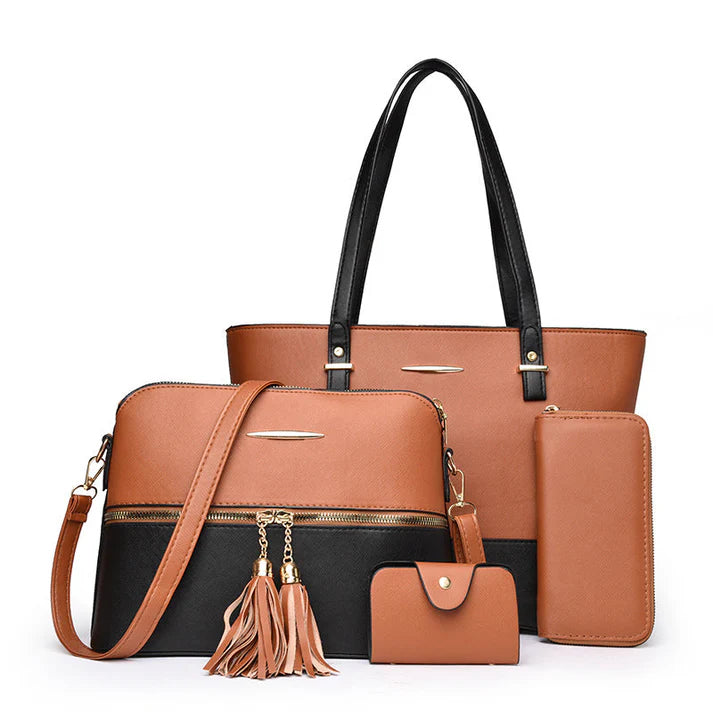 Women's 4-Piece Color Block Handbag Set