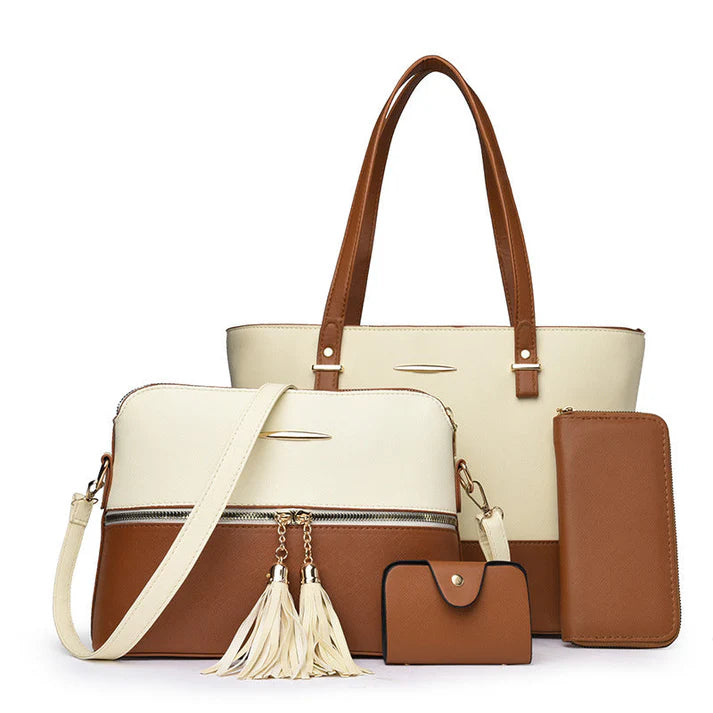 Women's 4-Piece Color Block Handbag Set
