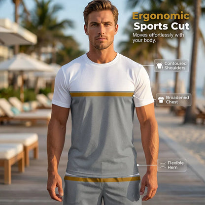 Men's Summer Color-Block T-Shirt and Drawstring Shorts Set