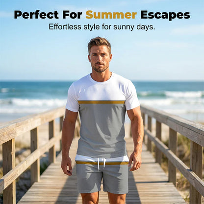 Men's Summer Color-Block T-Shirt and Drawstring Shorts Set