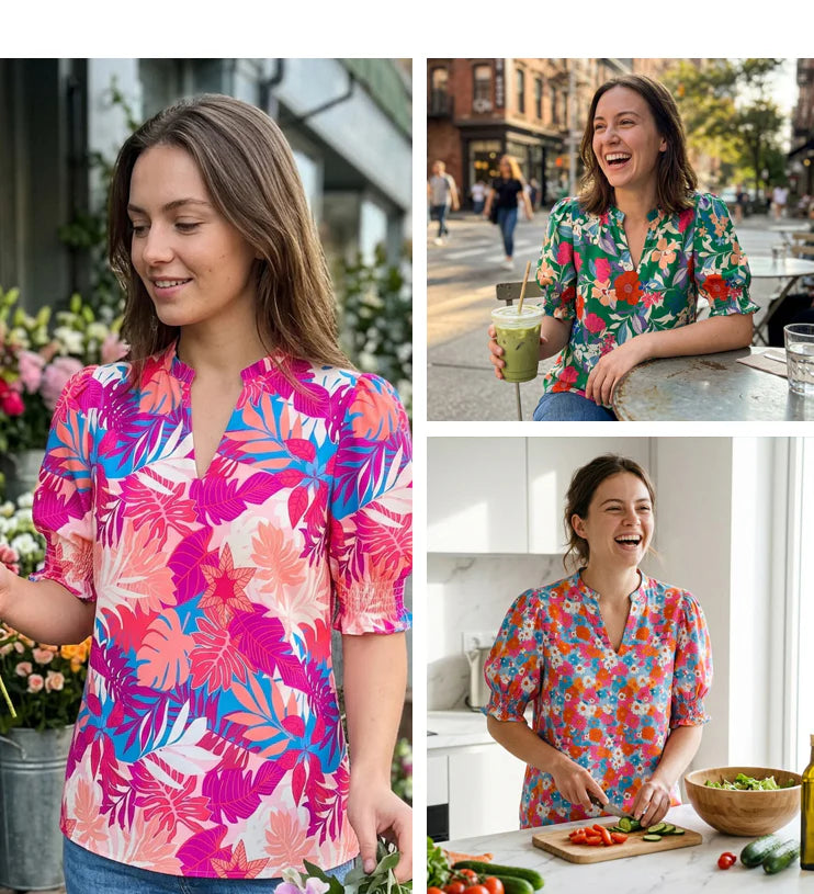 Women's Printed Puff Sleeve Blouse