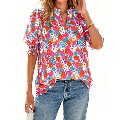 Women's Printed Puff Sleeve Blouse
