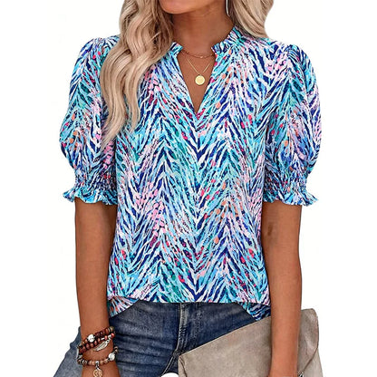 Women's Printed Puff Sleeve Blouse