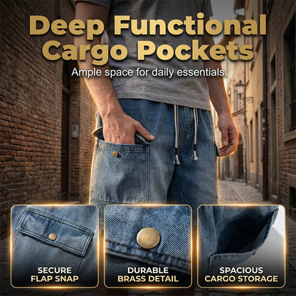 Men's Drawstring Denim Cargo Shorts