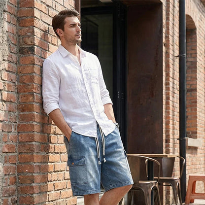 Men's Drawstring Denim Cargo Shorts