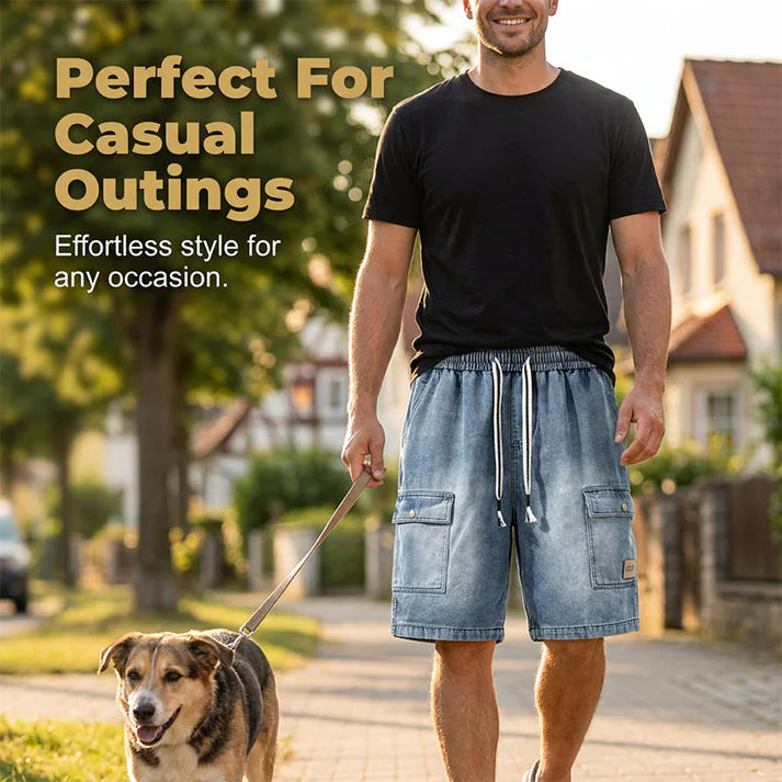 Men's Drawstring Denim Cargo Shorts