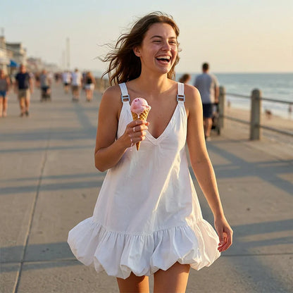 Women's V-Neck Ruffle Hem Cami Dress