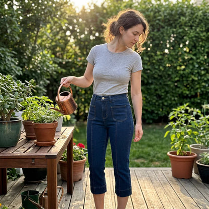 Women's High-Waisted Flared Capri Jeans