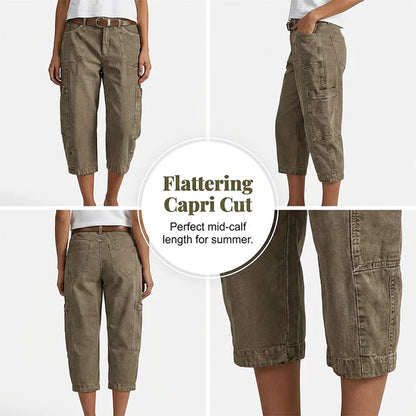 Women's Cargo Capri Pants with Utility Pockets