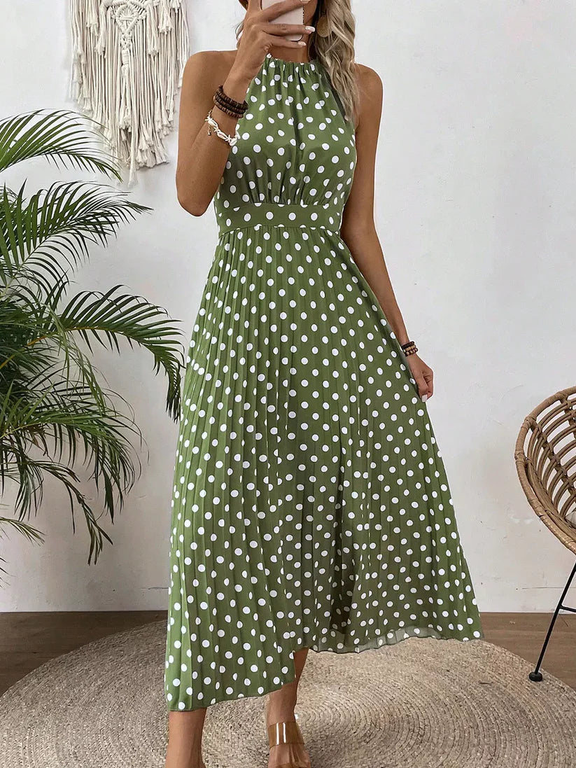 Women's Pleated Halter Maxi Dress