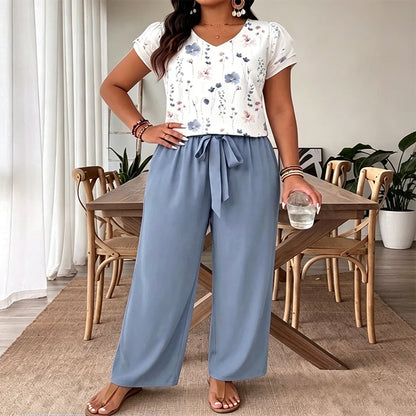 Women's Printed Top and Wide Leg Pants Set