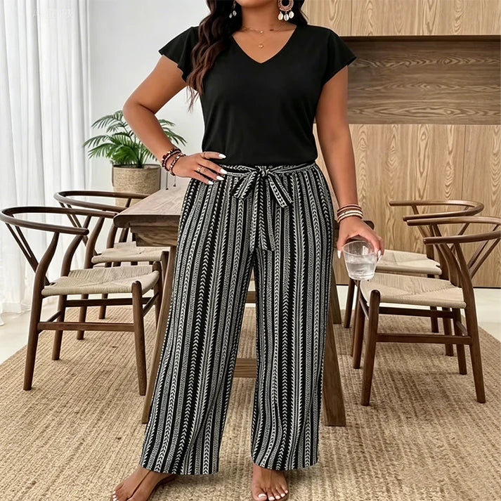 Women's Printed Top and Wide Leg Pants Set