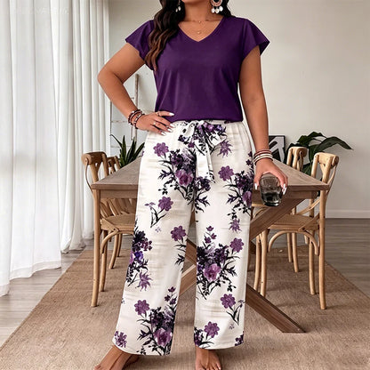 Women's Printed Top and Wide Leg Pants Set