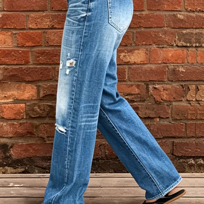 Women's Distressed Straight-Leg Jeans