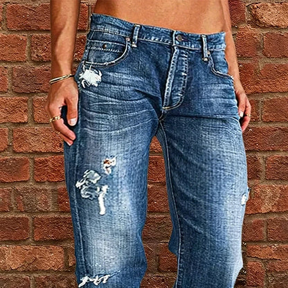 Women's Distressed Straight-Leg Jeans