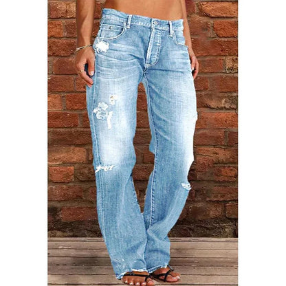 Women's Distressed Straight-Leg Jeans