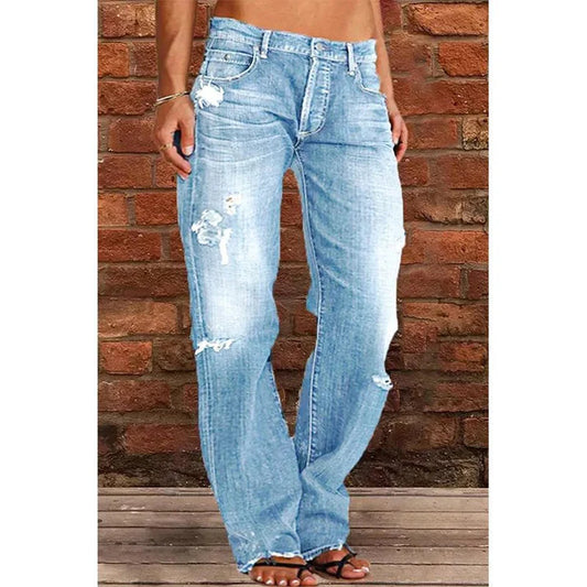 Women's Distressed Straight-Leg Jeans