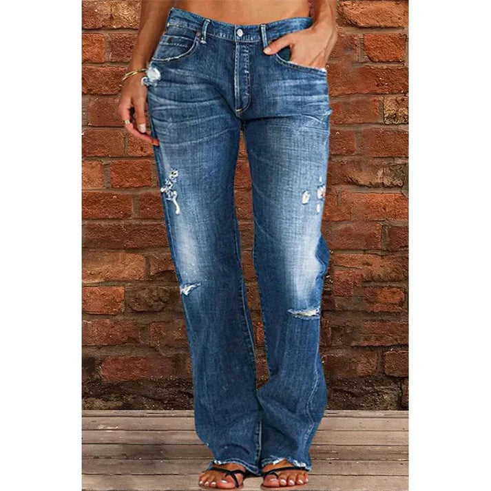Women's Distressed Straight-Leg Jeans