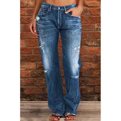 Women's Distressed Straight-Leg Jeans