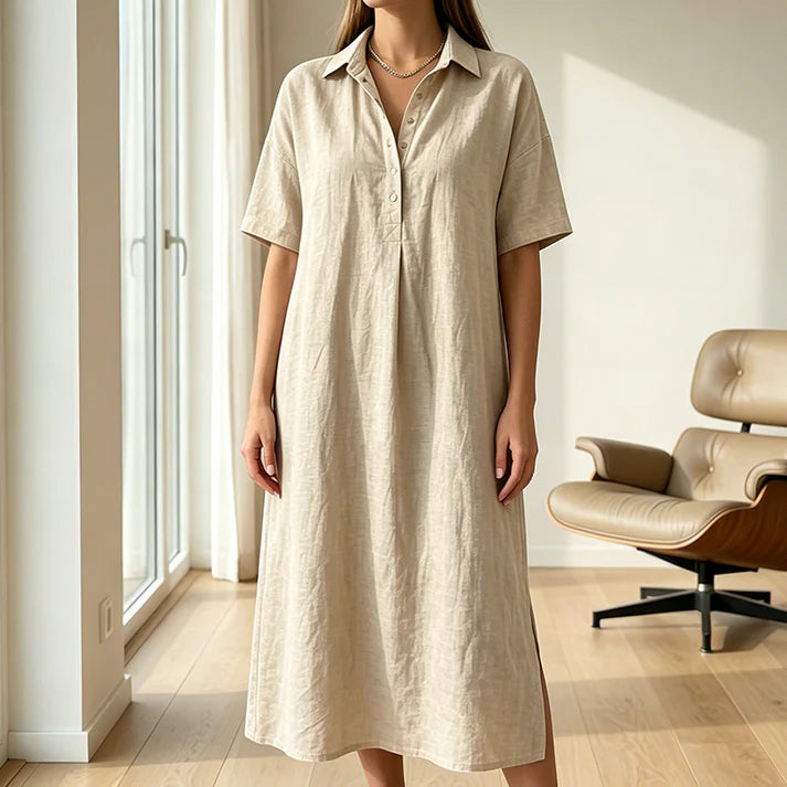 Women's Collared Button-Front Midi Dress