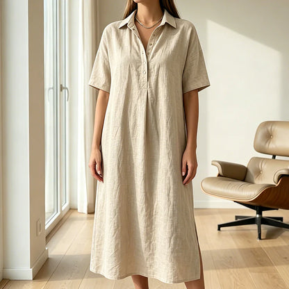 Women's Collared Button-Front Midi Dress