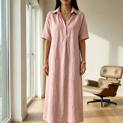 Women's Collared Button-Front Midi Dress