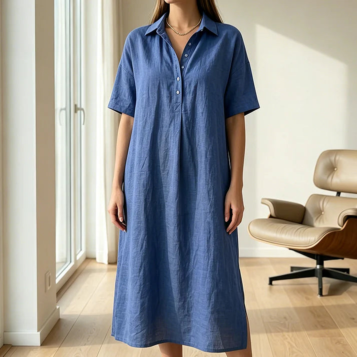 Women's Collared Button-Front Midi Dress