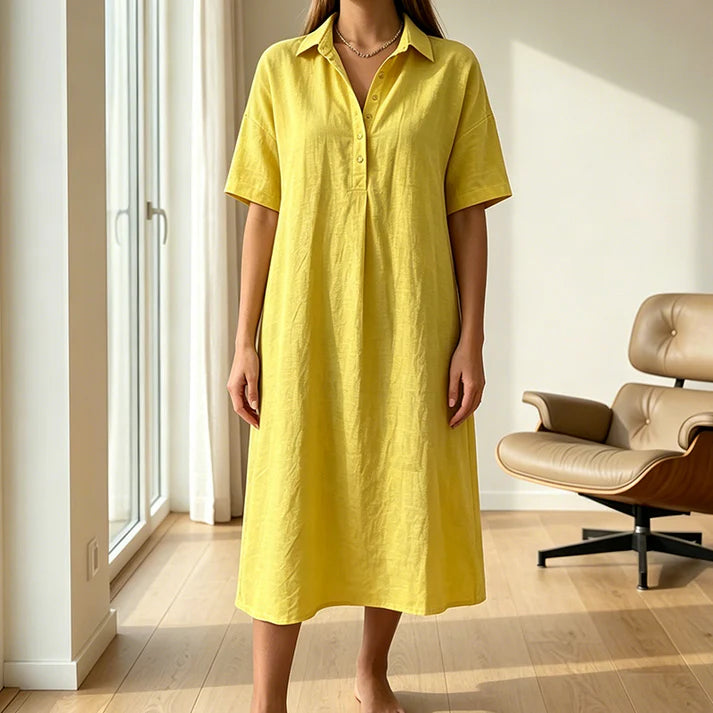 Women's Collared Button-Front Midi Dress