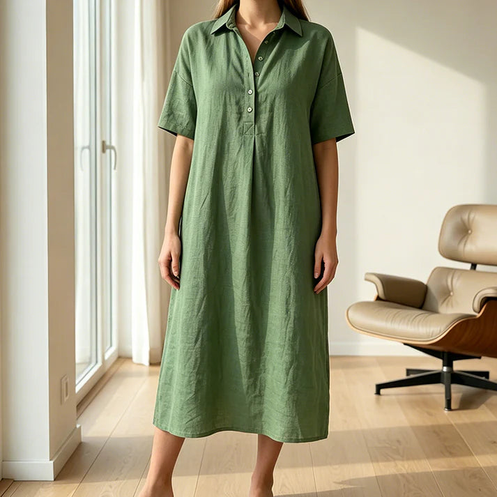 Women's Collared Button-Front Midi Dress