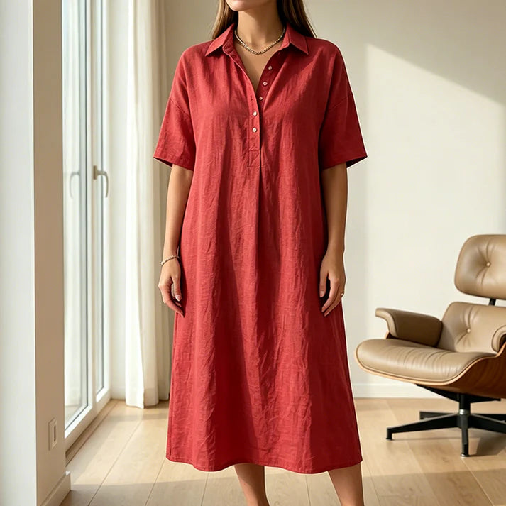 Women's Collared Button-Front Midi Dress