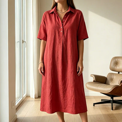 Women's Collared Button-Front Midi Dress