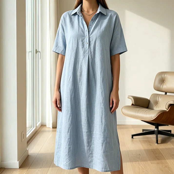 Women's Collared Button-Front Midi Dress
