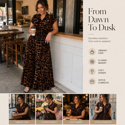 Women's Leopard Print Button-Front Maxi Dress