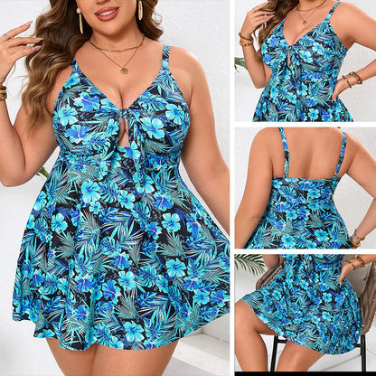 Women's Floral Print Swim Dress with Adjustable Straps