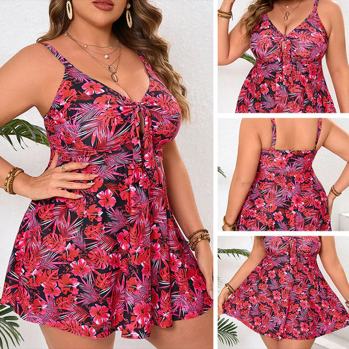 Women's Floral Print Swim Dress with Adjustable Straps